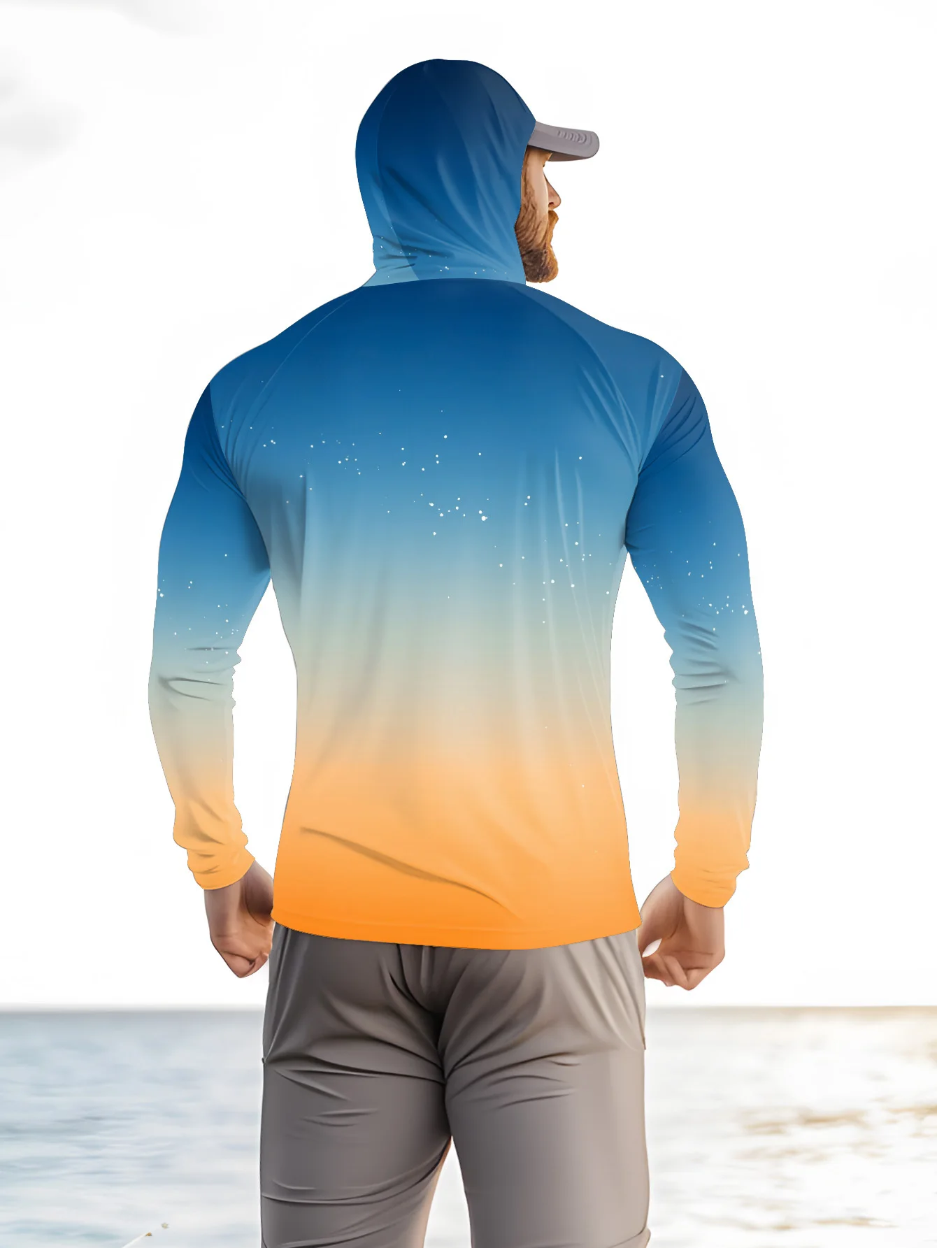 Mens Fishing Shirt Hooded UPF  - Fishing Mask Sun Protection 评论和价格