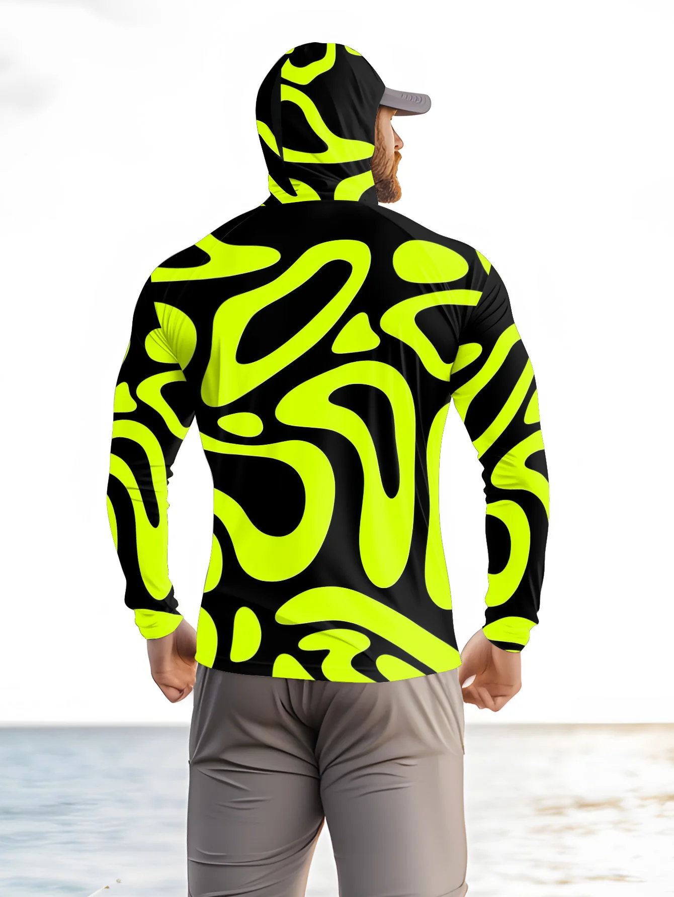 Men's Neon Green Abstract Prin - Fishing Mask Sun Protection 评论和价格